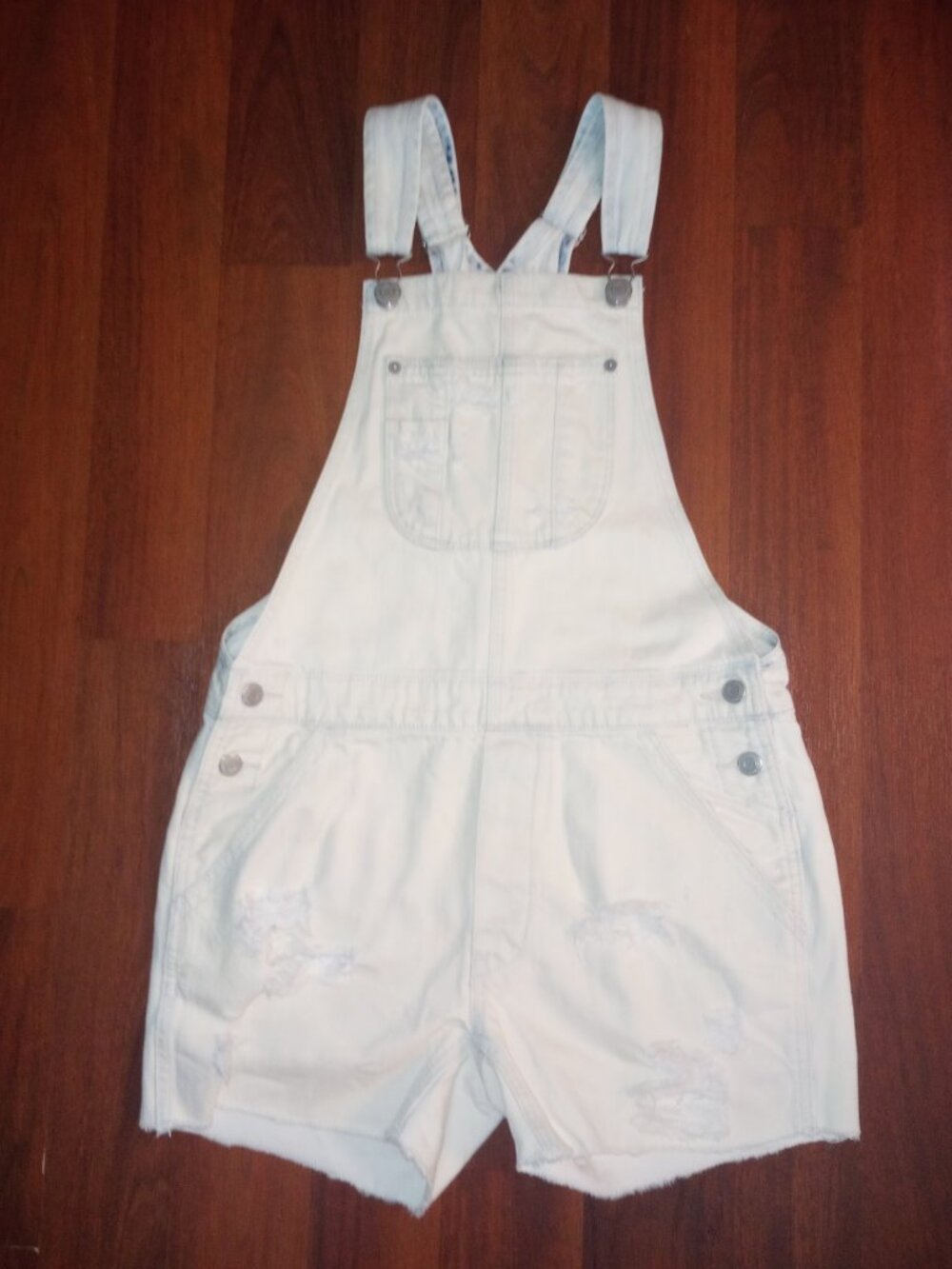 American Eagle Distressed Bleach Wash Denim Shortalls Overalls XS